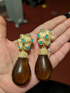 Craft Amber Turquoise vintage Runway clip earrings coro gemcraft - Picture 1 of 3