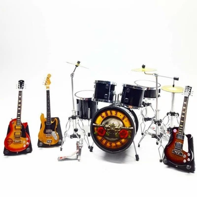 1/12 Miniature Drum Set Guns N' Roses Style Black + 3 Guitars Bday Gift Prop Set - Image 1 of 4