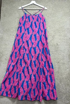 Maxi Vestido Vineyard Vines Mujer 2 Azul Rosa Estampado Floral Algodón Correa Espagueti Foto 1 de 4