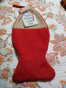 Cracker Barrel Cat Xmas Stocking Fish Shape NWT - Picture 1 of 4