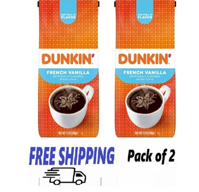 2 упаковки Dunkin французская ваниль искусственно ароматизированный кофе молотый кофе 12 унций пакетик - Изображение 1 из 4
