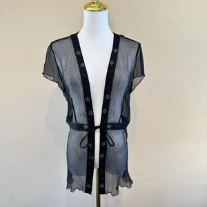 NWD Spencer Jeremy Embellished Sheer Silk Top Women’s M Black Floral Beaded Goth - Picture 1 of 17