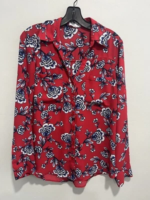 Camisa Express Portofino Calce Ajustado Roja Floral Manga Enrollable Abotonada Talla Med Foto 1 de 4