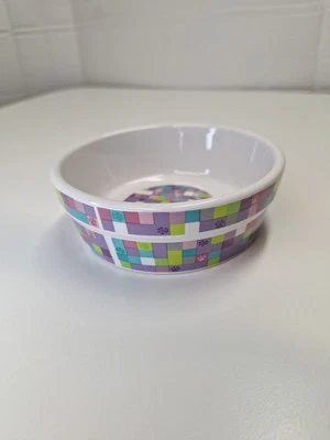 Ceramic Dog Food Bowl 5" Pixel Design Purple Green Blue Dishwasher Safe Petco - Image 1 of 4
