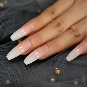 Ombre French Tip Press On Nails Extra Long Coffin White Nude Babyboomer Classic - Bild 1 von 7