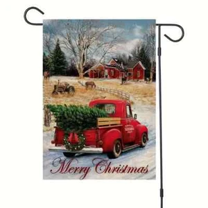 Merry Christmas Red Pickup double sided garden flag 12" x 18" Same Day Shipping - Picture 1 of 3