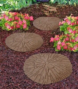 4 x Primeur Cracked Log Stepping Stones Rubber Hard Wearing Durable Brown Earth - Picture 1 of 4