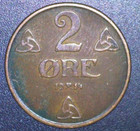 1914 Norway 2 Ore European World Coin