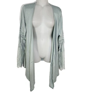 Midnight Velvet Cardigan Women's Size Large Green Lace Sheer Fringe Long Sleeve - Picture 1 of 11