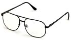 Metal Aviator Clear Lens Glasses - Spring Hinge Square Old Men Grandpa Eyeglasse