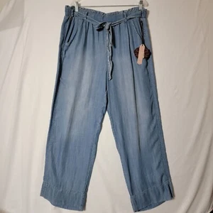 Knox Rose Womens Pants Sz XXL Wide Leg Chambray Denim Paper Bag Waist Belt Tie - Picture 1 of 15