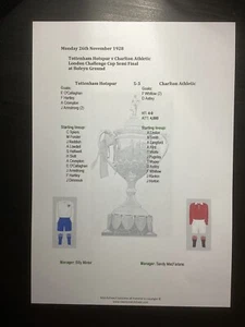 1928-29 Tottenham Hotspur v Charlton London Challenge Cup Semi Final matchsheet - Picture 1 of 1