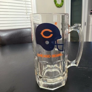 Vtg 90 Chicago Bears Slim Jim Collectors Series Large Think Glass Stein Beer Mug - Picture 1 of 8