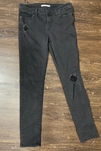 LEVI’S 711 Skinny Jeans Black Ripped Distressed Mid Rise Size 27 - Picture 1 of 4