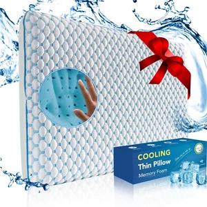 Thin Pillow for Sleeping, Cooling Gel Flat Pillow for Stomach and Back Sleepers, - Picture 1 of 9