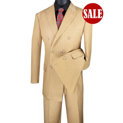 ¡TIENE QUE IR! Lujoso traje a rayas DB Gangster camel para hombre, 48R, $299+ Foto 1 de 2