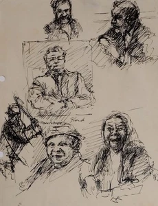 c1960 ORIGINAL DRAWING SKETCH CHARACTER STUDY VARIOUS - JOHN PUDNEY - Picture 1 of 4