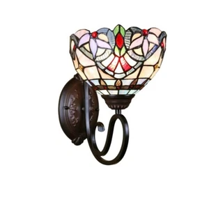 Victorian Tiffany-Style Stained Glass Wall Sconce, Blackish Bronze, 1-Light - Picture 1 of 8