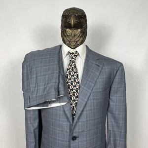 NWT $4850 ISAIA Wool and Cotton and Silk CHECK Suit Blue-Gray 46US/56IT - Picture 1 of 18