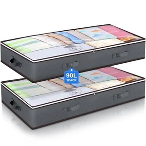2 Pack Under Bed Storage 90L Collapsible 39L x 20W x 7H Grey-4Pack - Picture 1 of 6