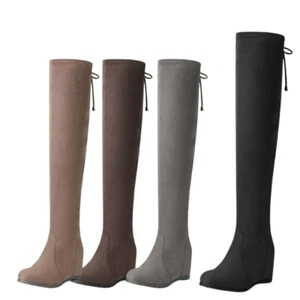 Womens Ladies Over The Knee Stretch Block Mid Heel Boots Winter Boot - Picture 1 of 5
