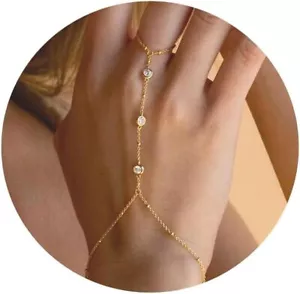 Dainty Bracelet for Women Trendy,Gold Hand Chain Cubic Zerconia Jewelry Gift - Picture 1 of 6