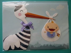 Tarjeta de felicitación de bebé para cualquier cigüeña Burgoyne adornada en 3D - Imagen 1 de 2