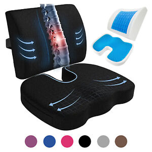Gel Memory Foam Chair Seat Cushion Pad w/ Lumbar Support Pillow f Chair Car Seat