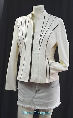Nicola Berti Italian leather cream light Jacket moto zip Coat sexy top M NWD VTG - Image 1 of 4