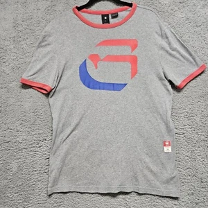 G-Star RAW Logo Gray Tee S/S T-Shirt Rugby Graphic Loose Fit Mens Size L - Picture 1 of 9