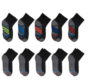 10 PAIR Hanes Boys L Premium Ankle Socks X TEMP Black Gray NEW - Picture 1 of 4