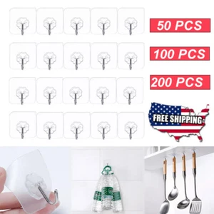 50/100/200 PCS Adhesive Sticky Hooks Heavy Duty Wall Door Seamless Hook Hangers - Picture 1 of 29
