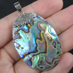 Colgante concha de abulón Paua natural forma ovalada de plata de ley 925, PASP-179 - Imagen 1 de 6