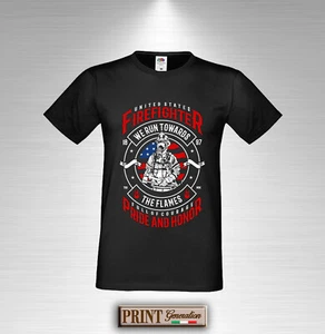 T-Shirt vigili del fuoco bandiera americana emergenza elegante estate moda slim - Picture 1 of 3