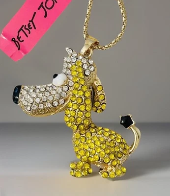 Collar Colgante Betsey Johnson Cristal Amarillo MOVIBLE Dibujos Animados Cachorro Perro Nuevo con Etiquetas Foto 1 de 4
