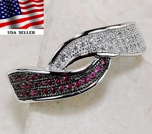 Anillo de plata de ley 925 con rubí y topacio tratados de 2 quilates talla 7 JB1-1 - Imagen 1 de 3