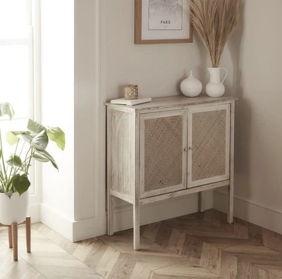 Pinilla Matt White Textured Sideboard with 2 Doors Acacia Wood - Image 1 of 4