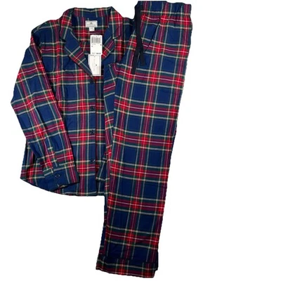 Petite Plume Women's Medium Windsor Tartan Flannel Pajama Set Navy msrp $94 - Image 1 of 4