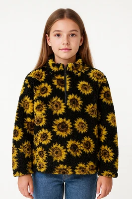 Treasure & Bond Kids Sunflower Fleece Quarter-Zip Pullover Size M 8/10 - Image 1 of 2