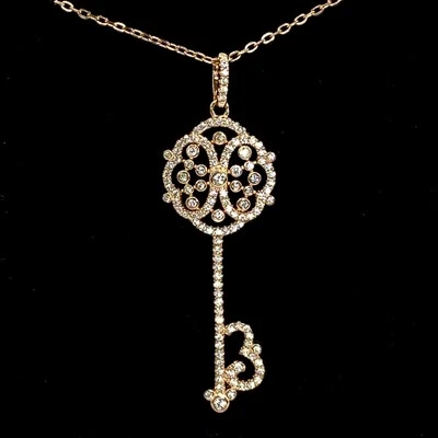 Silver Key Pendant 925 Sterling Rose Gold Overlay 5.2 x 1.5cm New - Image 1 of 4