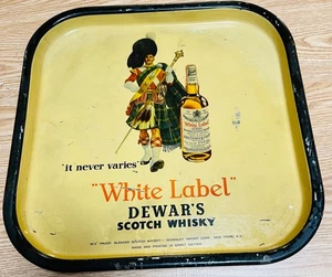 Vintage White Label Dewar's Scotch Whisky Metal Serving Tray Distillery Barware - Picture 1 of 6
