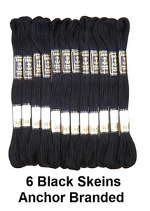 6 Anchor Pearl Cotton Skeins cross stitch Stranded Floss embroidery thread Black - Picture 1 of 3