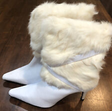 Wild Rose White Fur Trim Mid-Calf Boots Heels Back Zipper Size 10 BRAND NEW