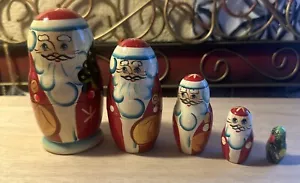 Vintage Santa Claus Russian Nesting Dolls 5 Wooden Christmas Matryoshka - Picture 1 of 21