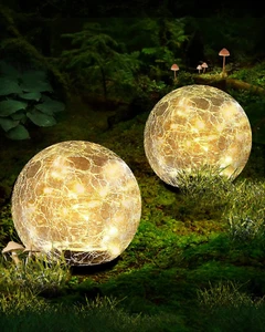 Garden Solar Ball Lights Outdoor Waterproof, 80 LED Cracked Glass Globe Solar Po - Picture 1 of 8