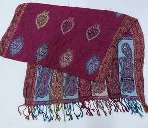 Womens 100% Cashmere Pashmina Wrap Multi Colored Paisley Fringe Afghanistan - Picture 1 of 7