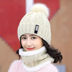2PCS Winter Beanie Hat Scarf Set Women Warm Knitting Skull Cap Neck Warmer - Picture 1 of 5