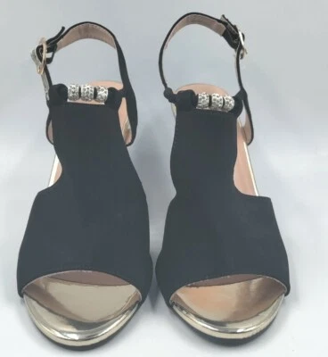 Sandalias Forever Ashlyn 56 con cordones negras punta abierta tacón de cuña para mujer talla 6 Foto 1 de 4