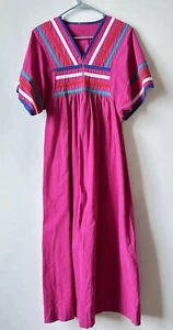Vintage Boho House Dress Mumu Size Sm Fuchsia Striped Cotton Zip Up Appel - Picture 1 of 9