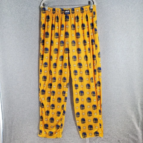 Golden State Warriors Men Sleepwear Large Yellow NBA Logo Allover Pajama Pants Cover